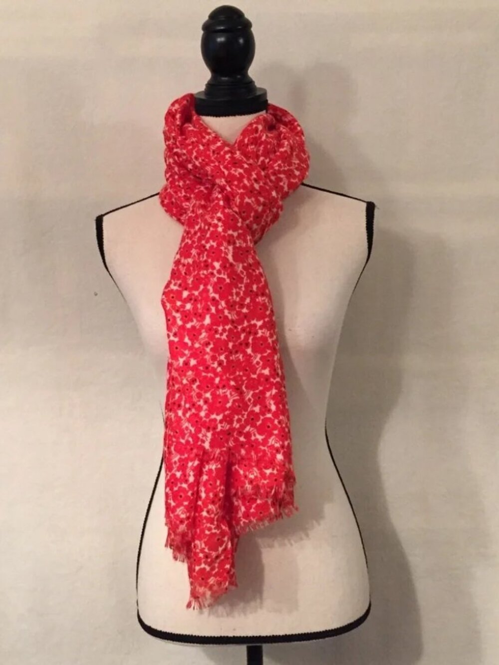 Old Navy red & white floral poppy oversized oblong scarf